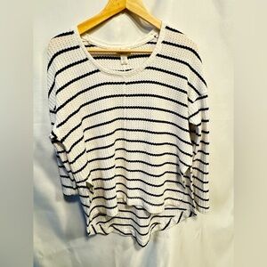 Kaisely Mock Black & White Striped Waffle Knit Top Size Small